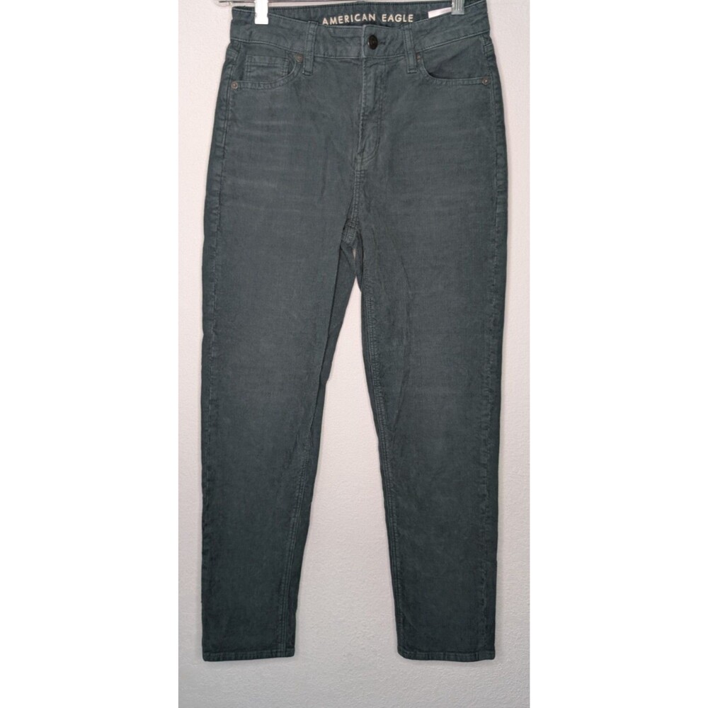 American Eagle Jean Womens 0 (28x28) Green Straight High Rise Mom Corduroy (1019